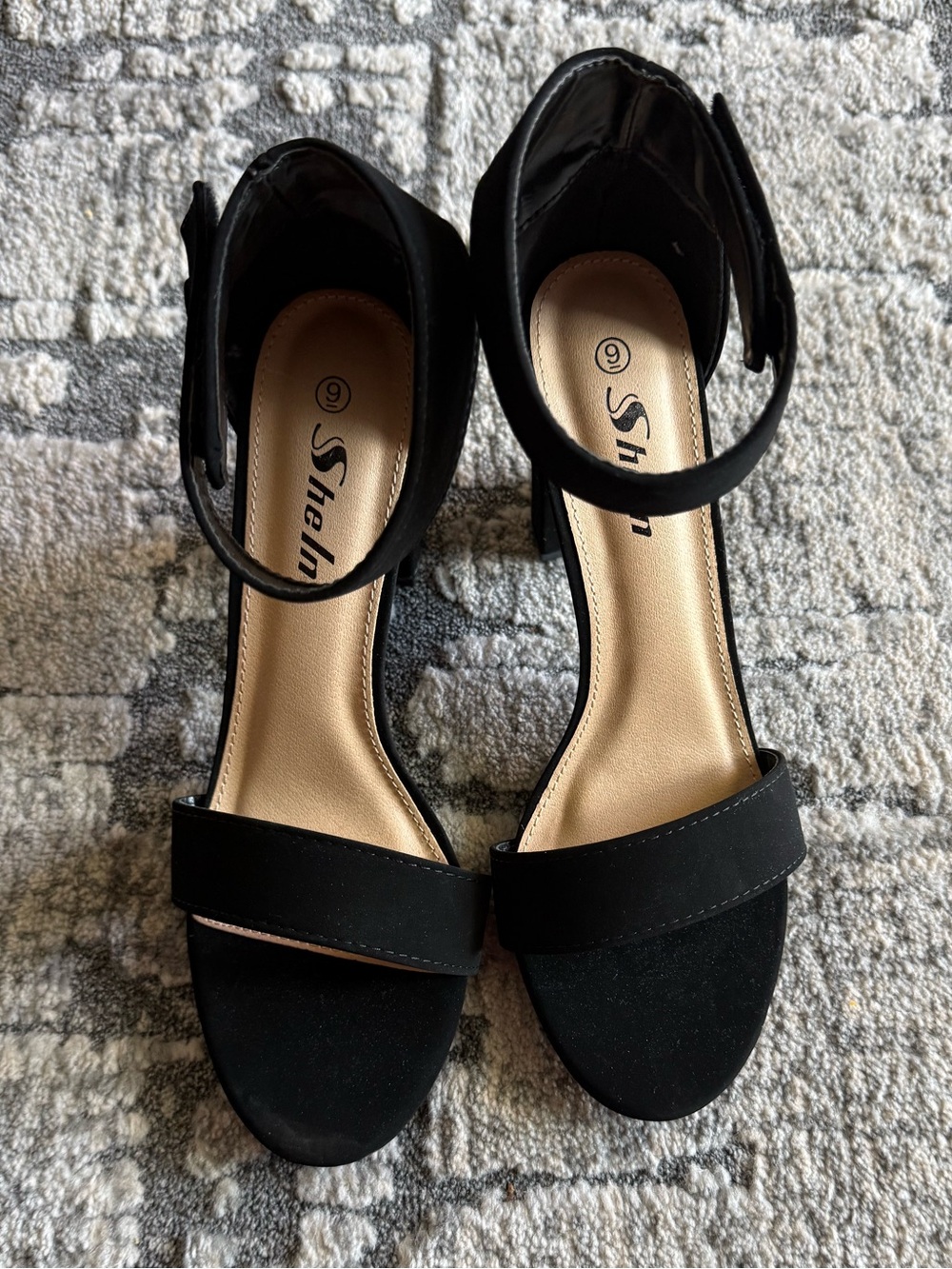 SHEIN Black Open-Toe Ankle-Strap Block Heels Size 9 - Never Worn